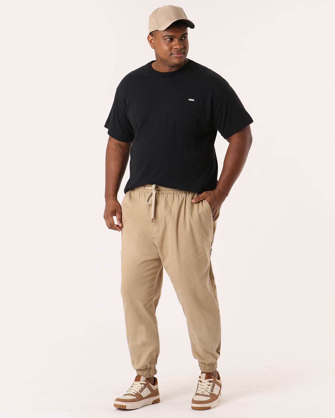 Calça Sarja Plus Size Masculina Jogger Bege
