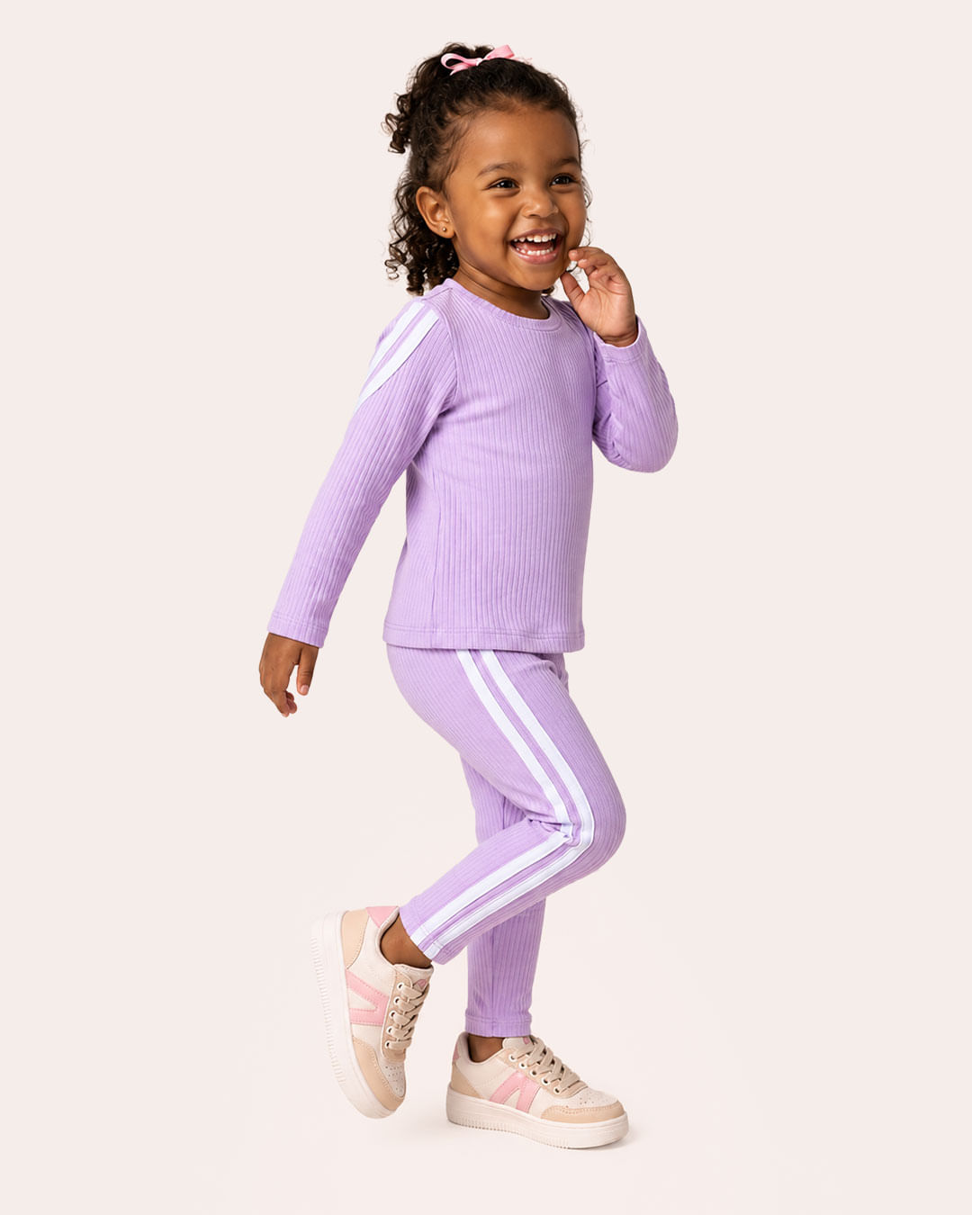 Conjunto Bebê Canelado com Viés Lilás