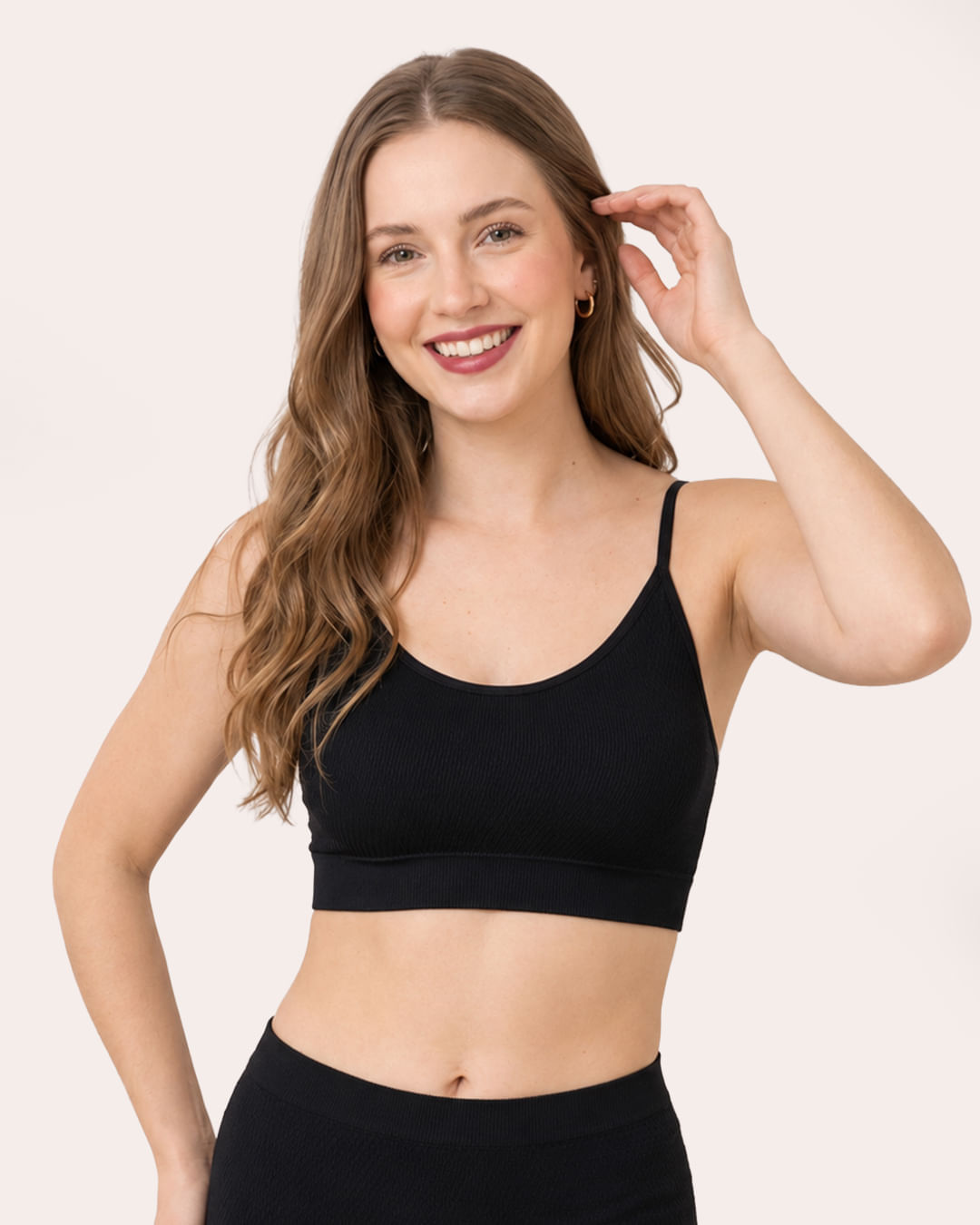 Sutiã Top Feminino Sem Costura com Bojo Removível Preto