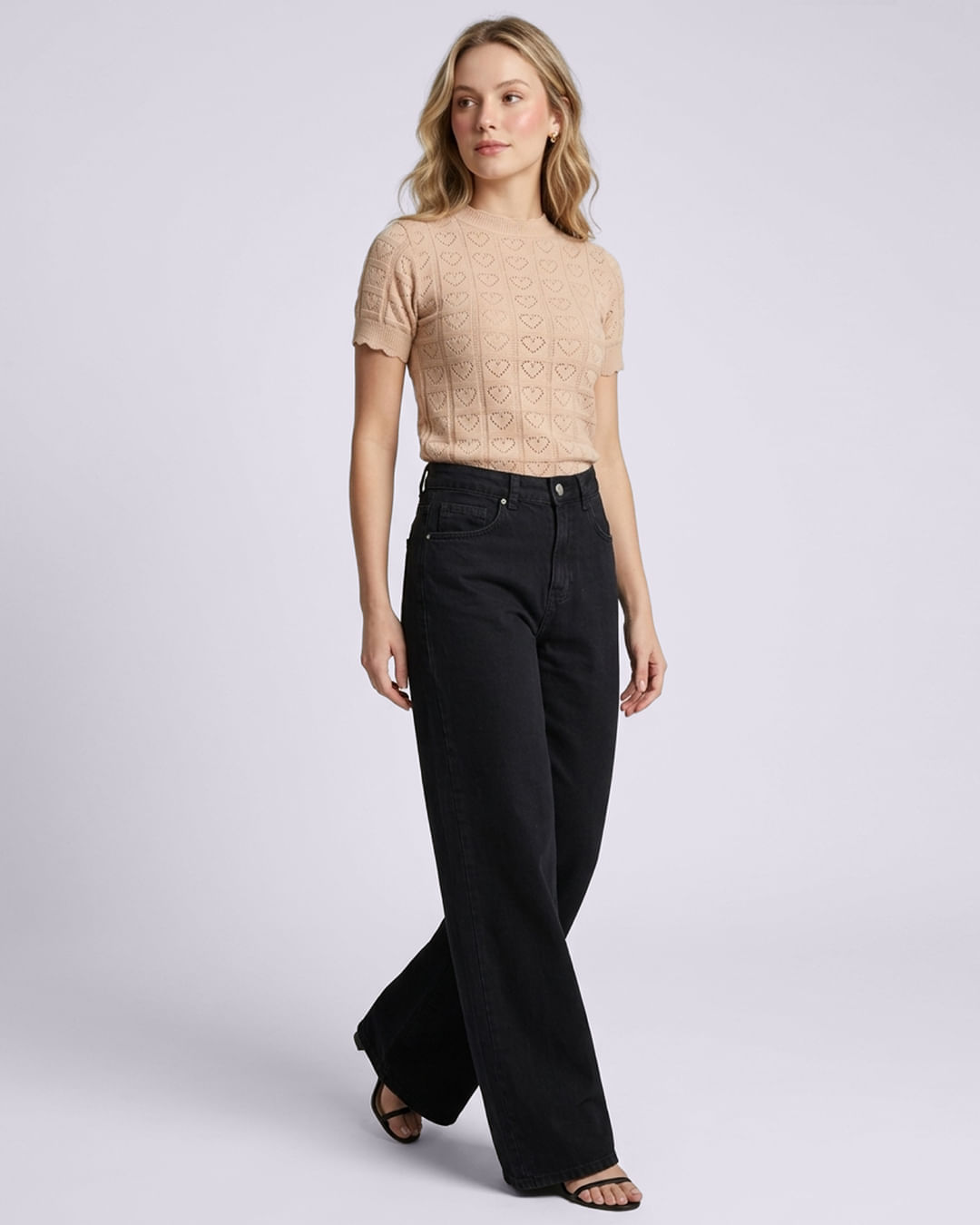 Calça Jeans Feminina Wide Leg Preta