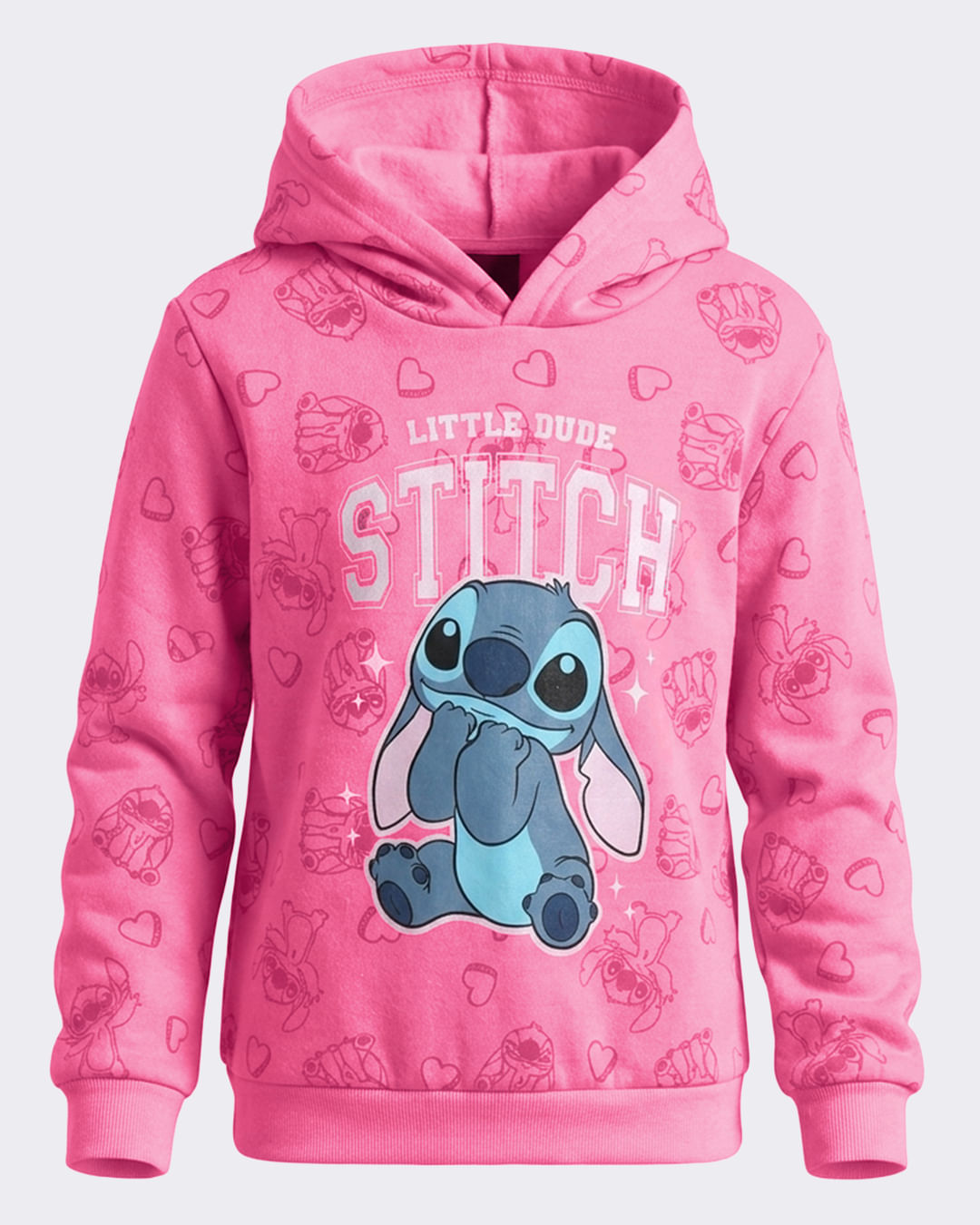 Blusão Moletom Infantil com Capuz Disney Stitch Rosa
