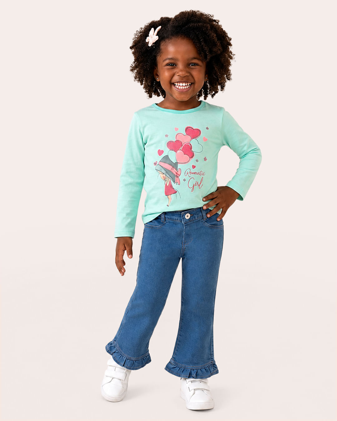 Blusa Bebê Estampa Corações Manga Longa Verde