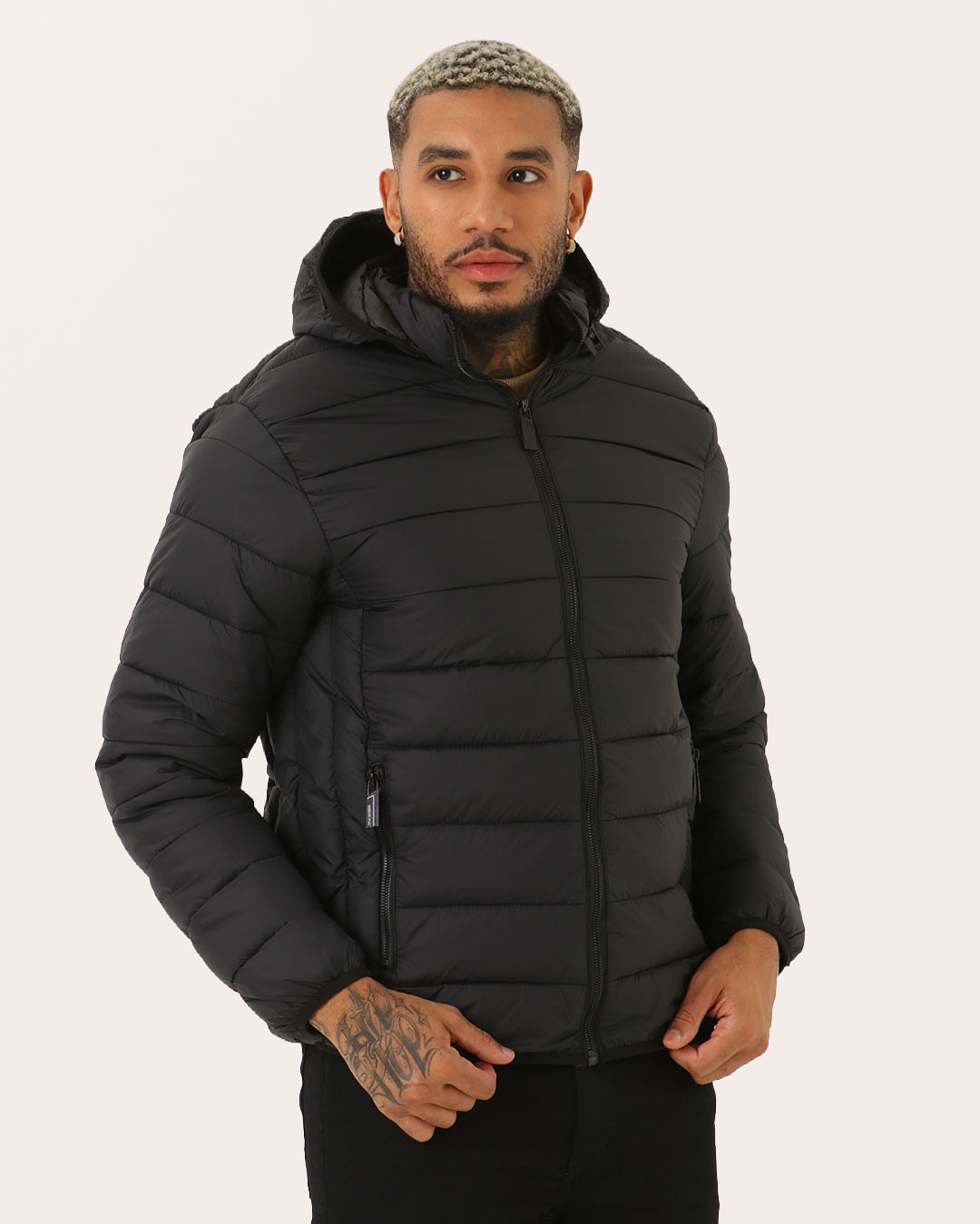 Jaqueta Masculina Puffer com Capuz Preto