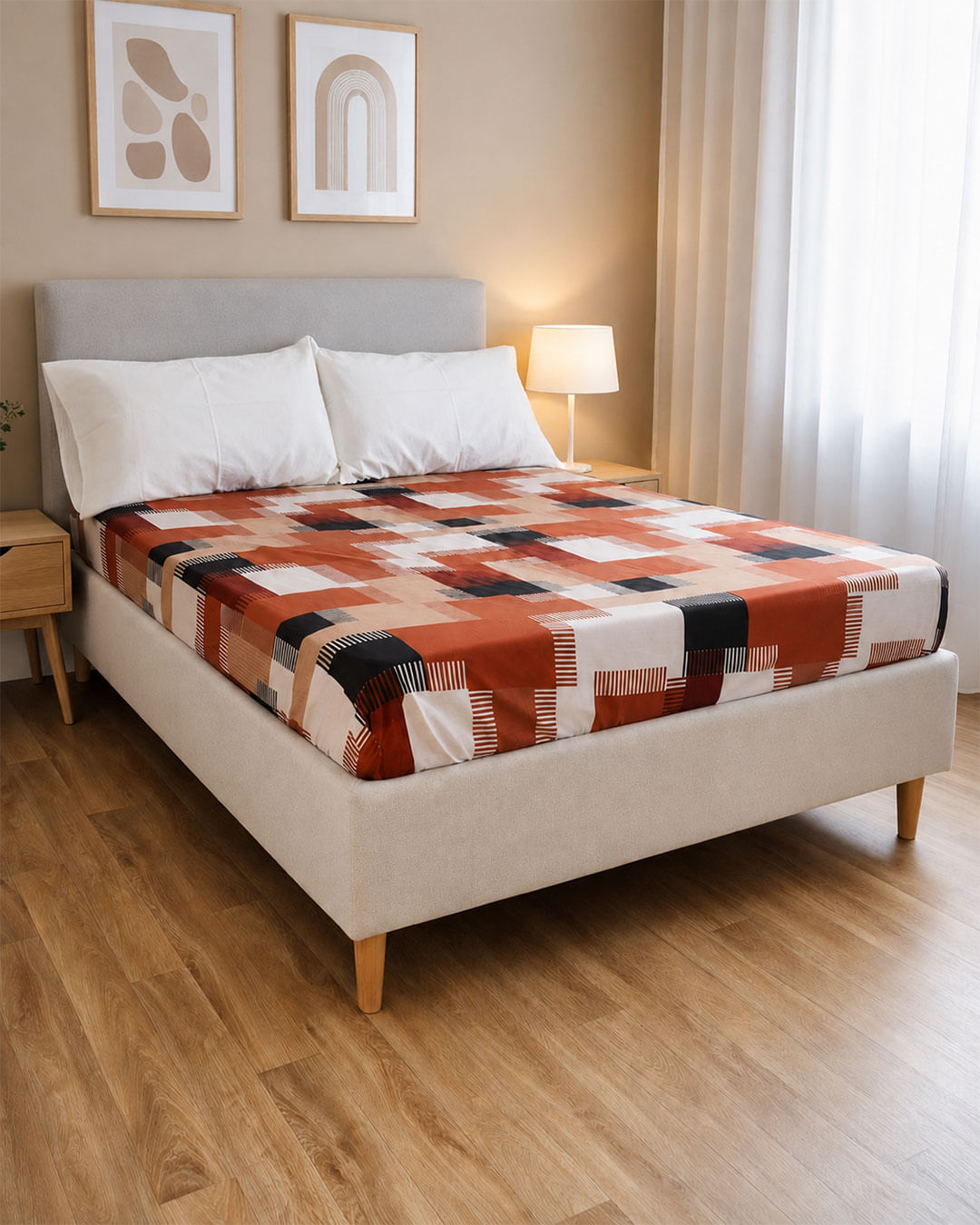 Lençol Avulso Queen com Elástico Arte & Cazza Estampado Terracota