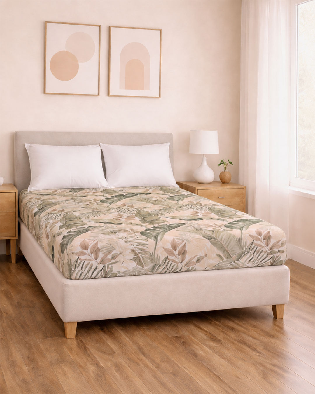 Lençol Avulso Queen com Elástico Arte & Cazza Estampado Bege