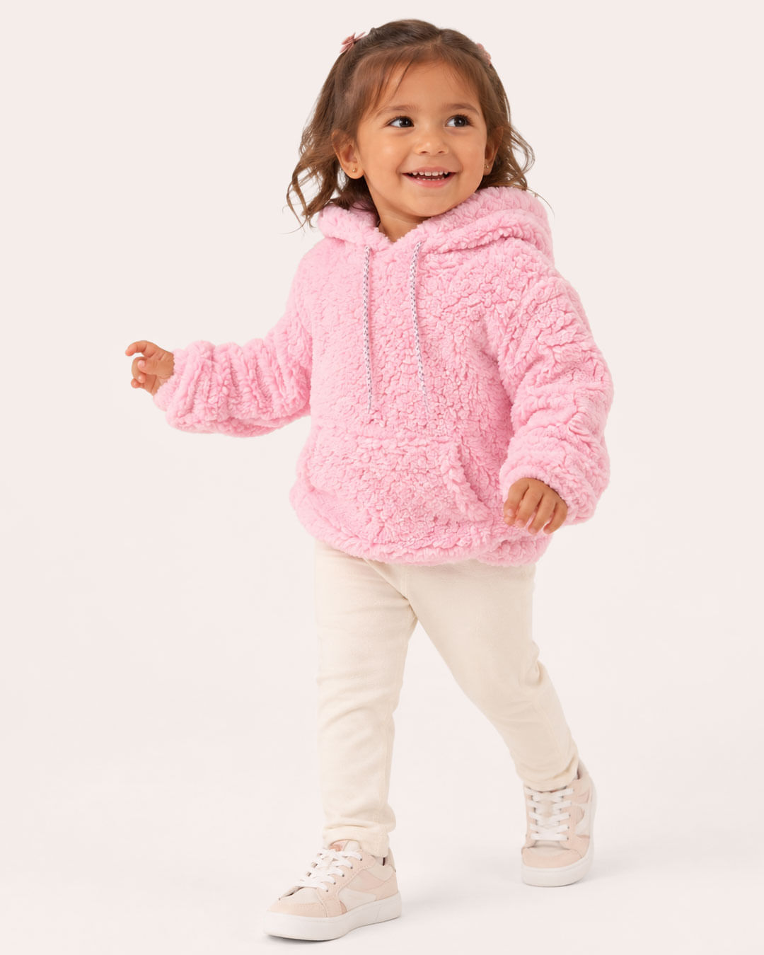Blusão Bebê Felpudo com Capuz Rosa Claro