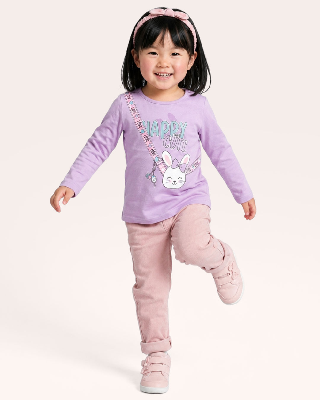 Blusa Bebê Manga Longa Estampa Coelho Lilás