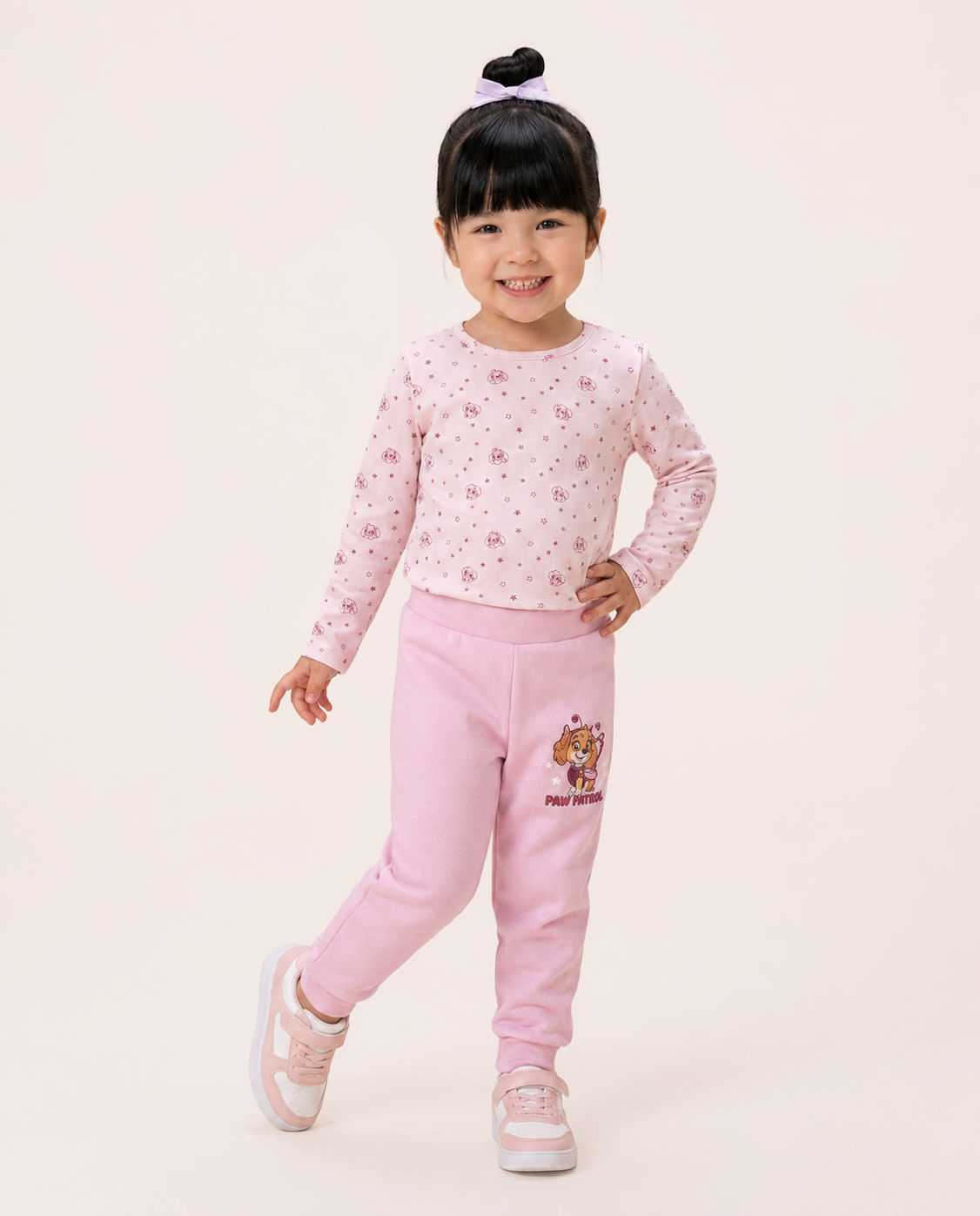 Calça Moletom Bebê Jogger Skye Patrulha Canina Rosa