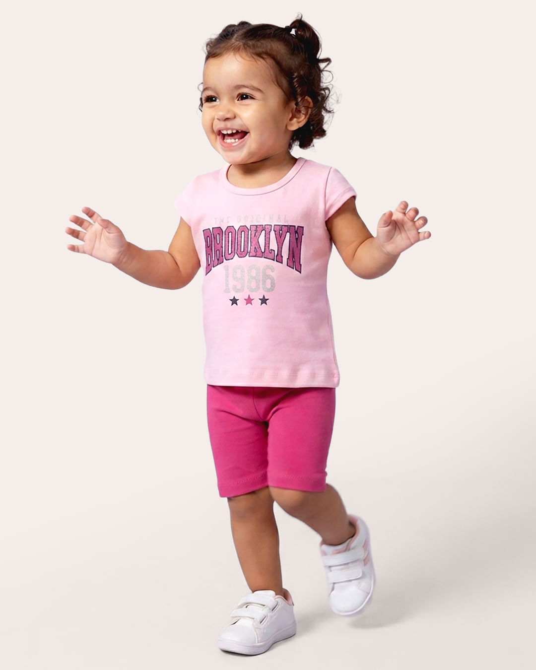 Conjunto Bebê Curto Manga Curta Estampa Brooklyn Glitter Rosa