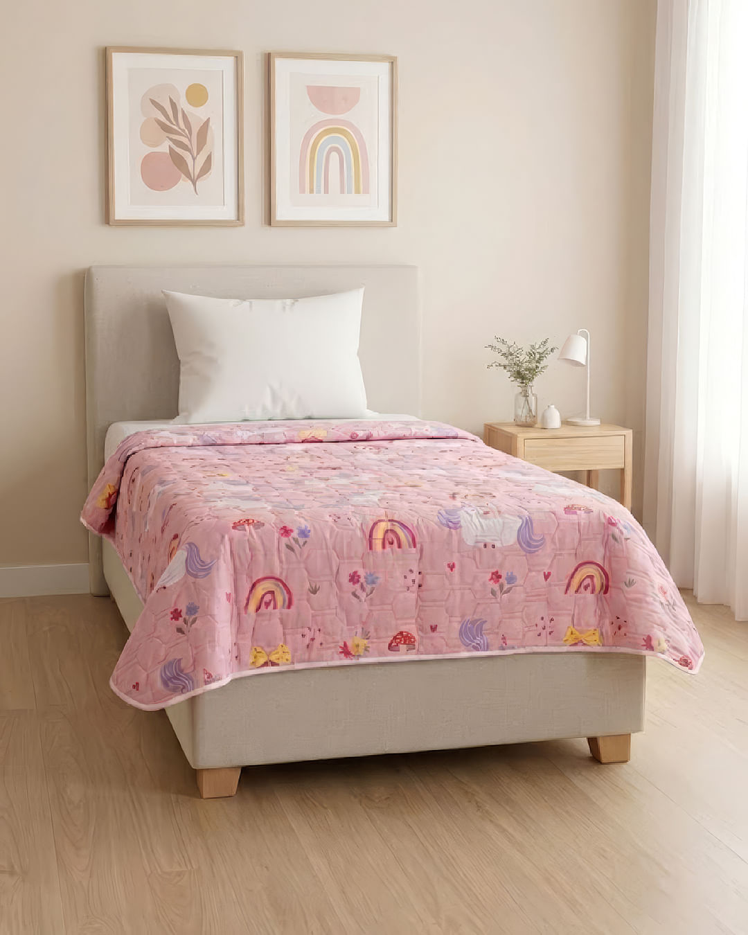 Colcha Infantil Arte & Cazza Estampada Unicórnio Rosa