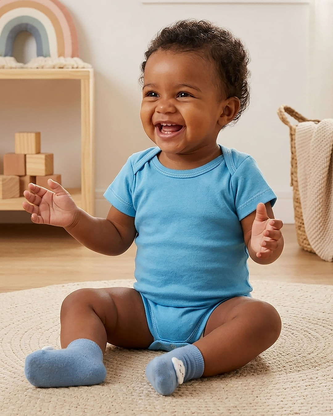 Body Bebê Manga Curta Algodão Liso Azul