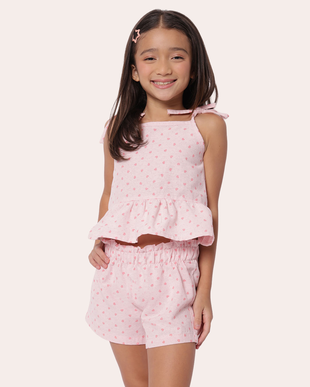 Conjunto Sarja Infantil Curto Coração Rosa