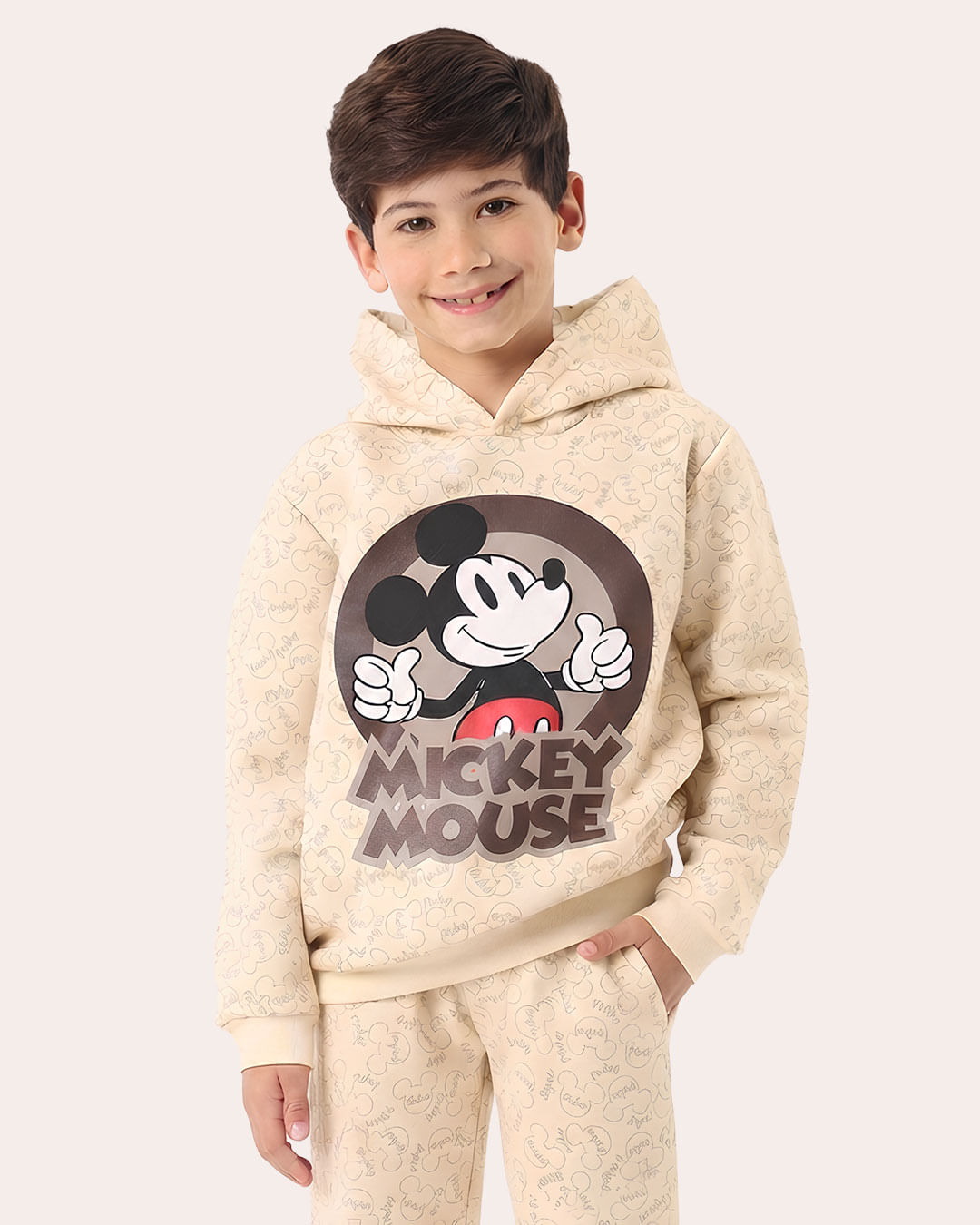 Blusão Moletom Infantil com Capuz Disney Mickey Bege