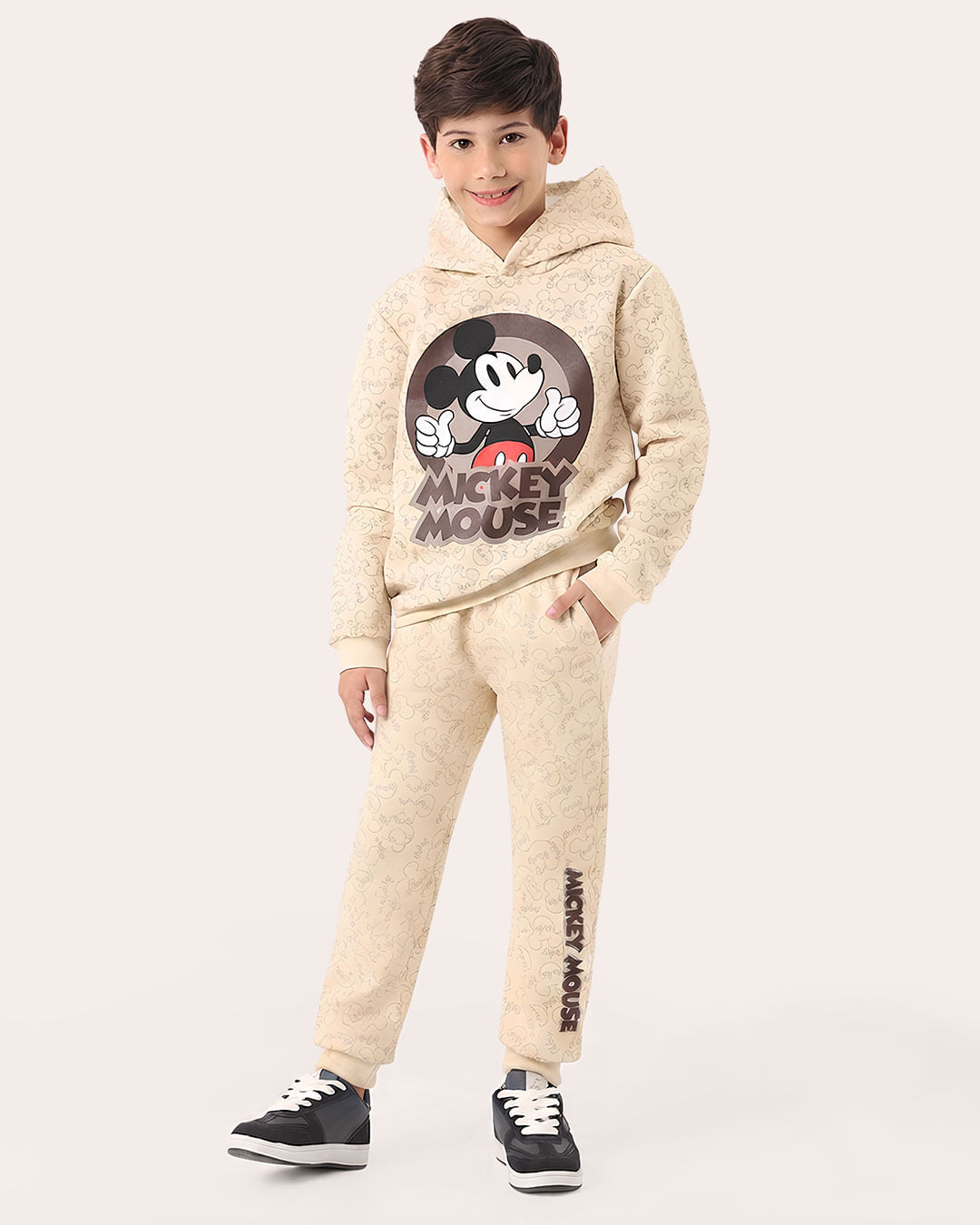 Calça Moletom Infantil Estampada Disney Mickey Bege