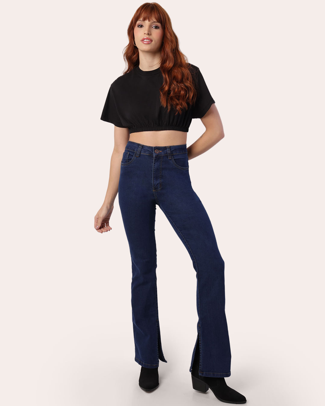 Calça Jeans Feminina Flare com Fenda Azul
