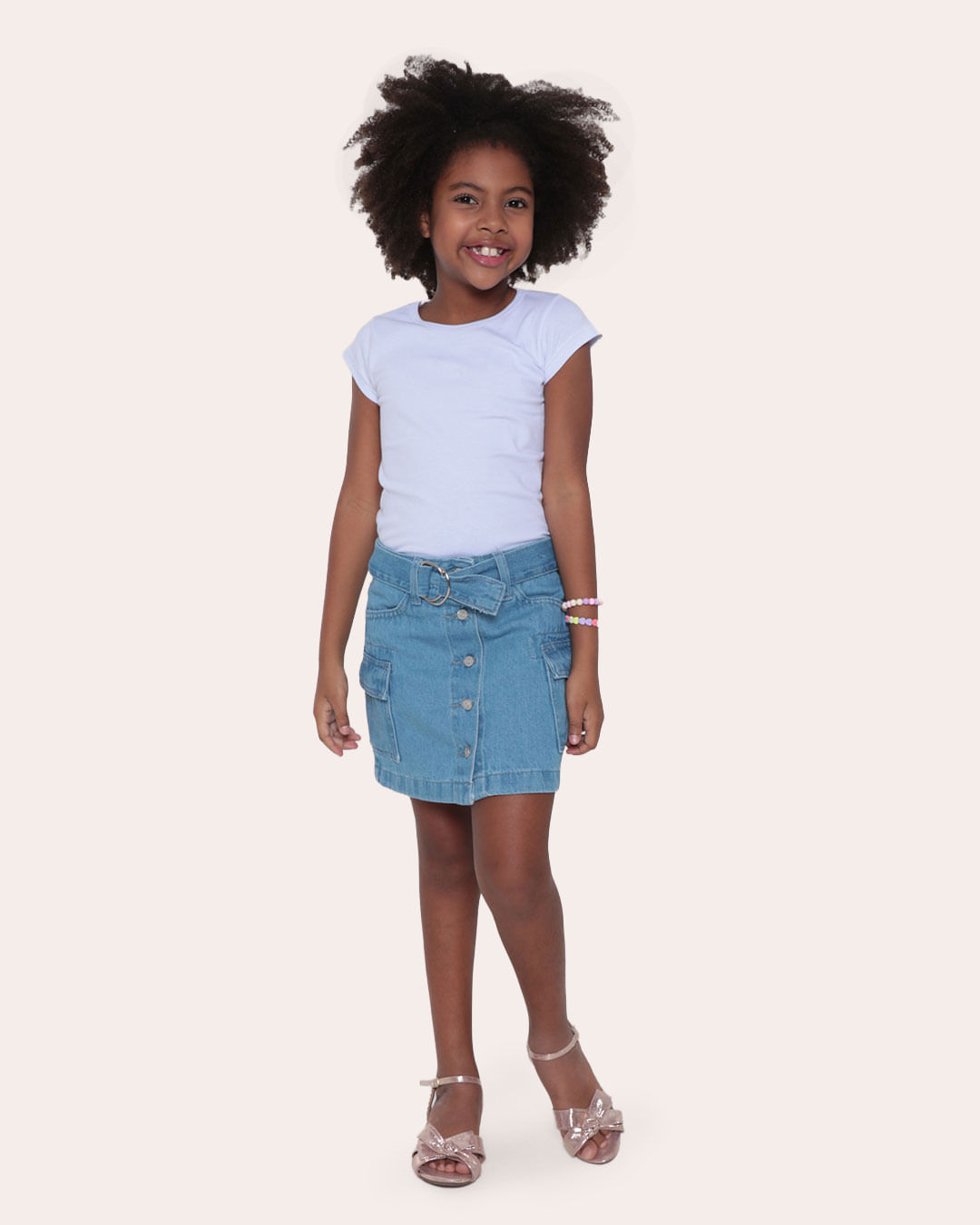 Saia Jeans Infantil Cargo Cinto Azul Claro