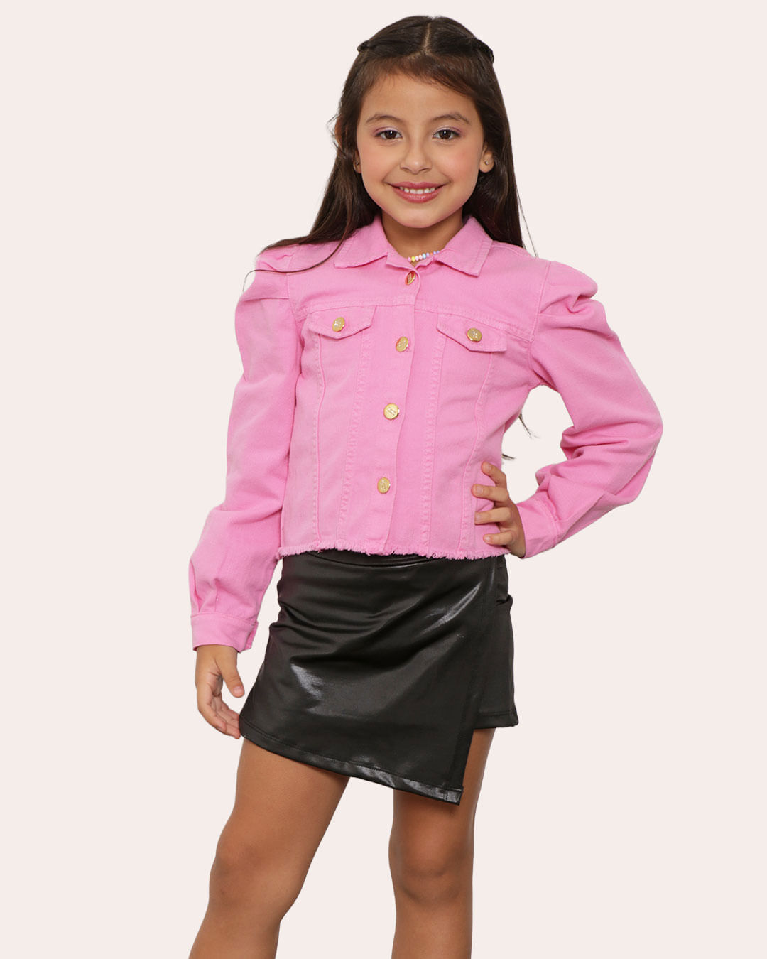Jaqueta Sarja Infantil Barra Desfiada Rosa