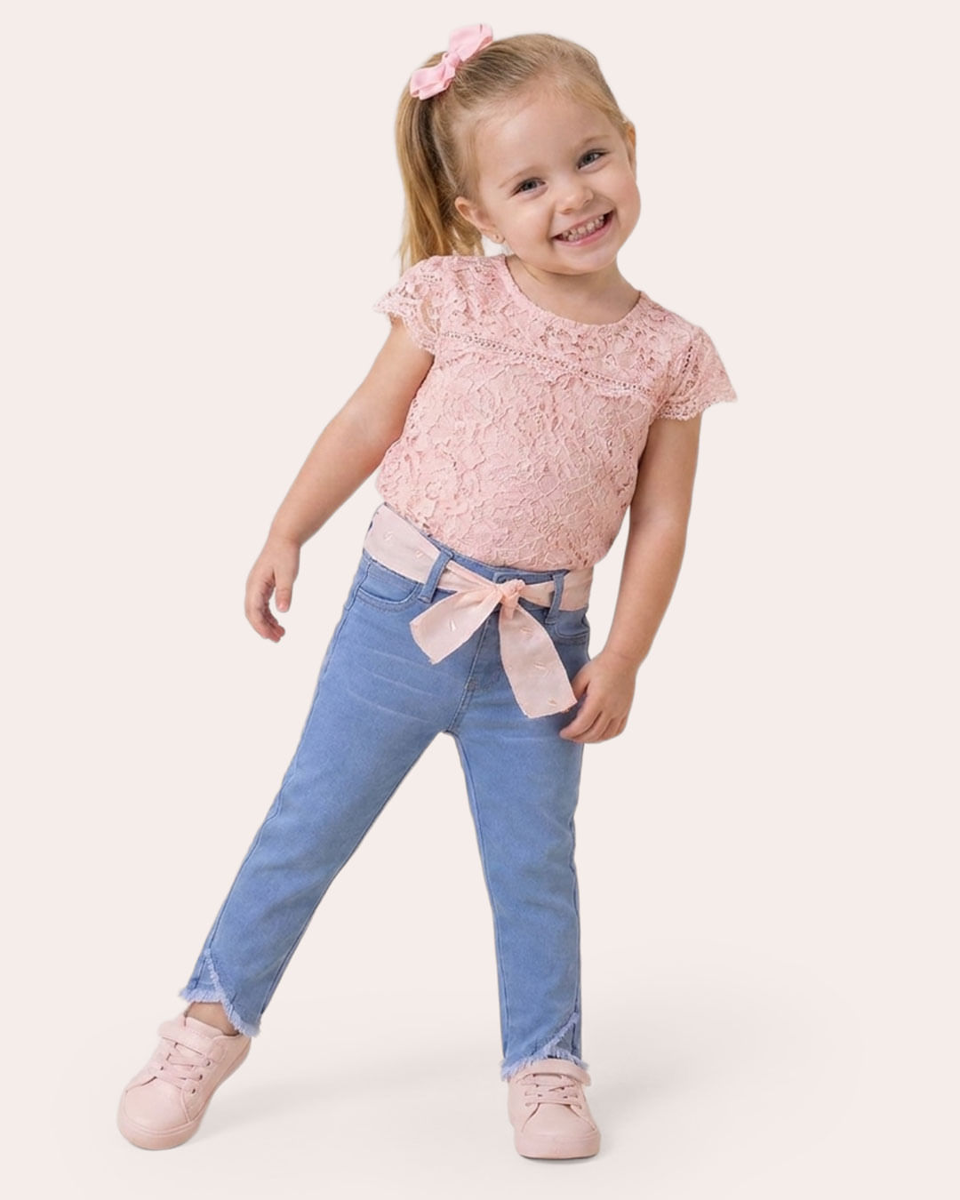 Calça Jeans Bebê com Cinto Detalhe Barra Azul