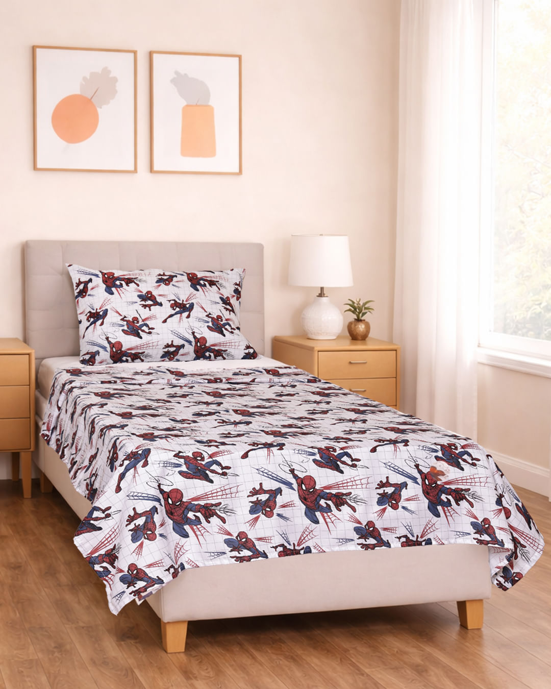 Jogo-De-Cama-Solteiro-Spider-Man-Xadrez---Azul