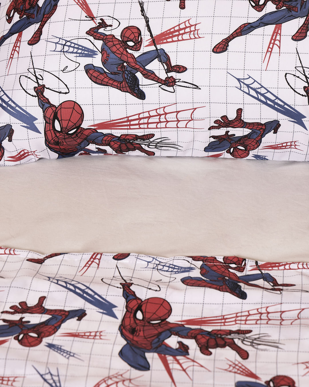 Jogo-De-Cama-Solteiro-Spider-Man-Xadrez---Azul