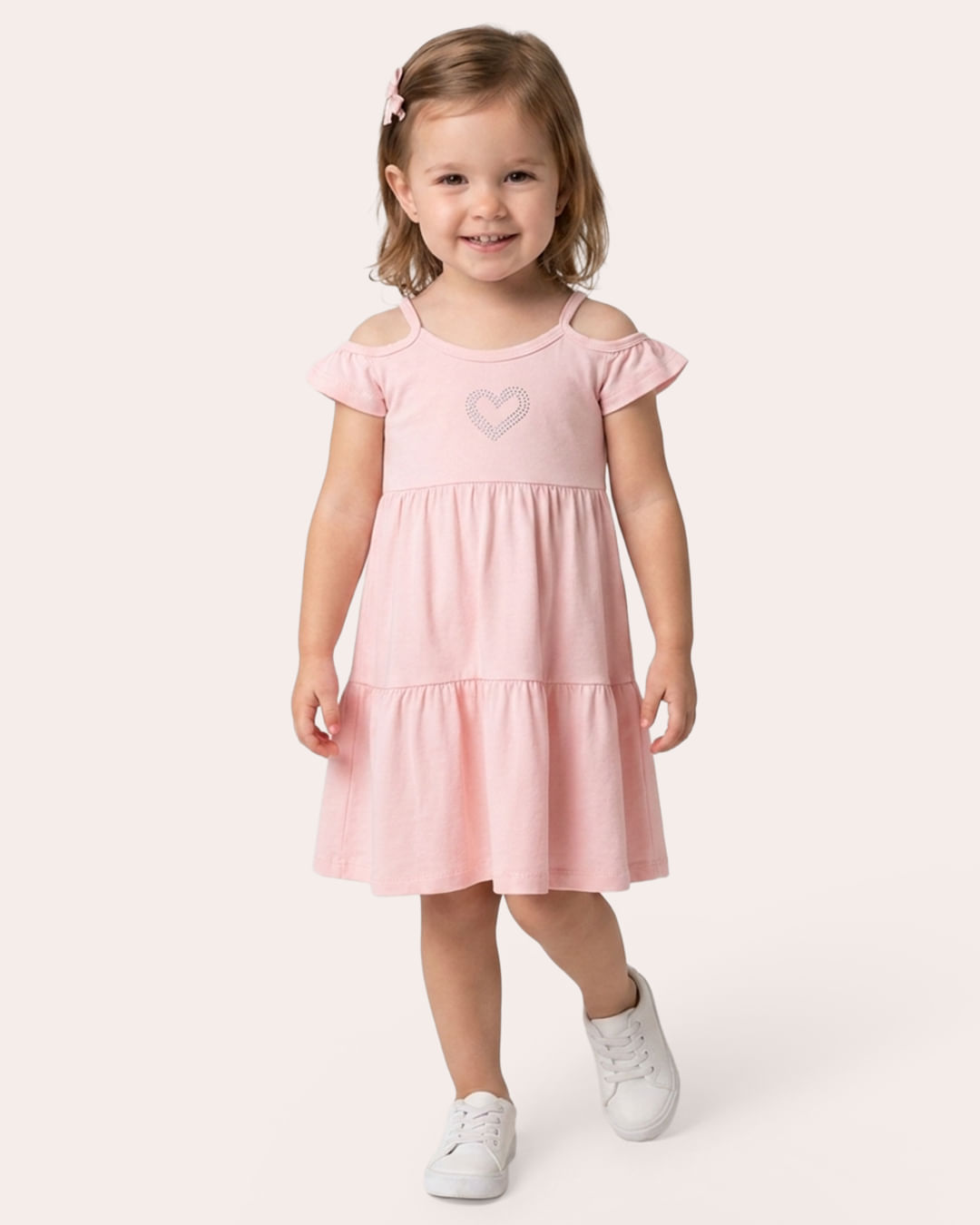 Vestido Bebê Curto Três Marias com Aplicação Rosa