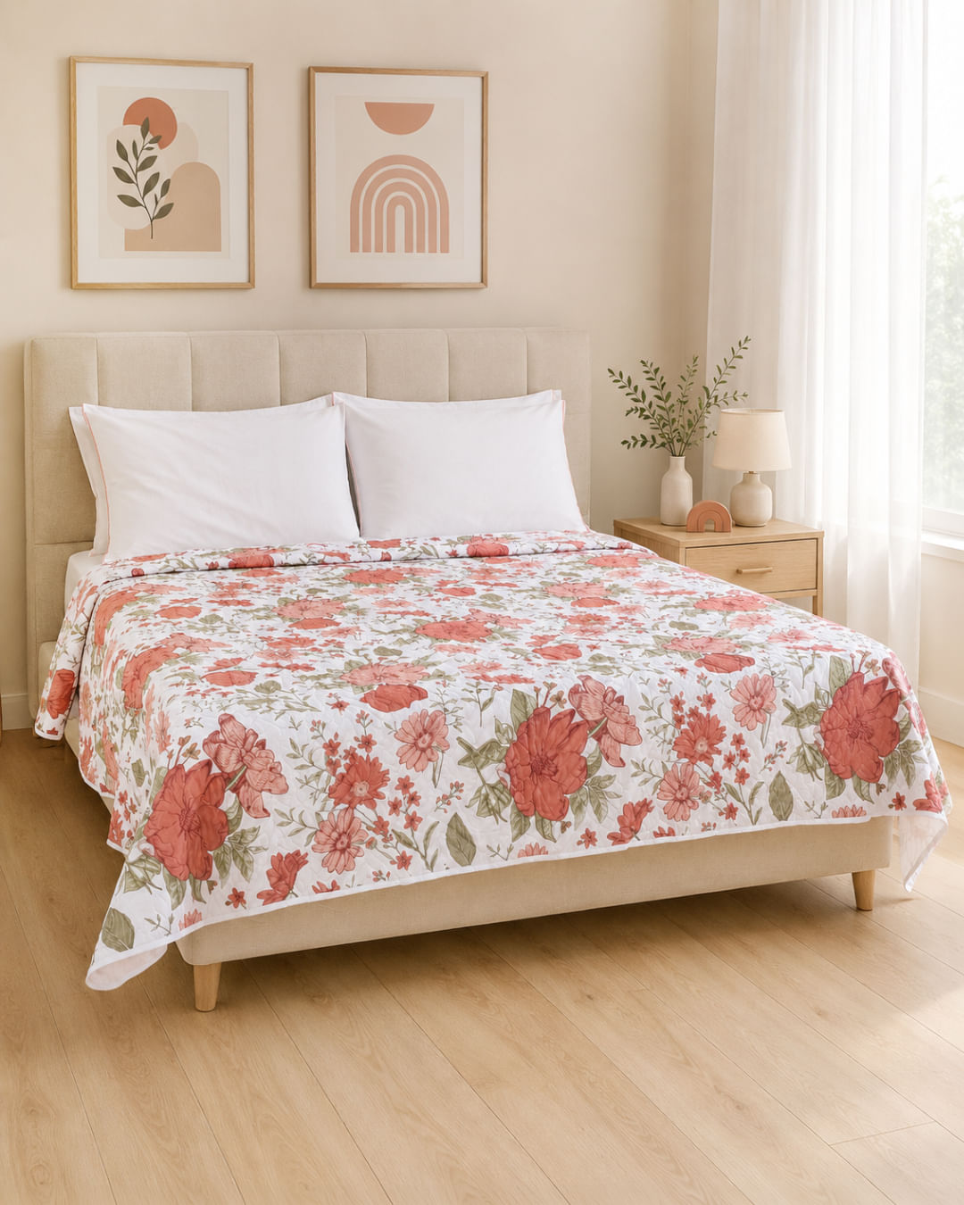 Colcha Casal Queen Arte & Cazza Estampa Floral Off White