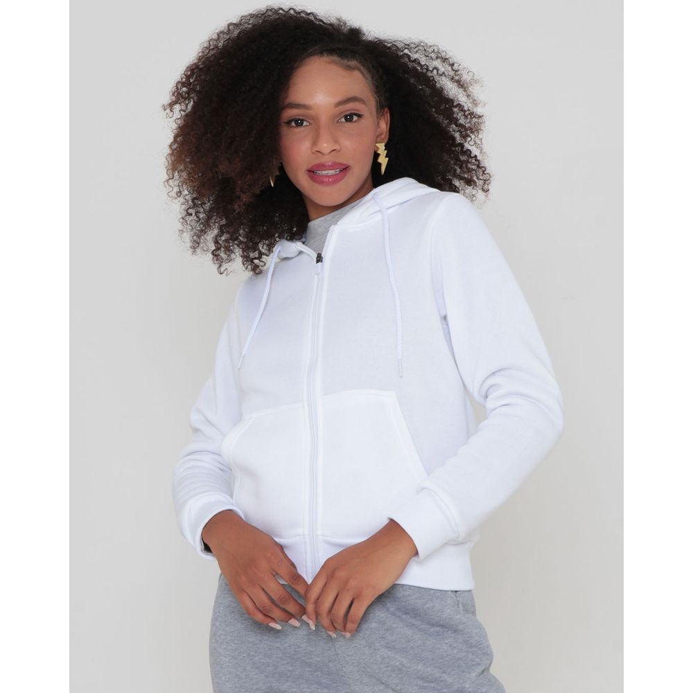 women's white zip up moletom com capuz