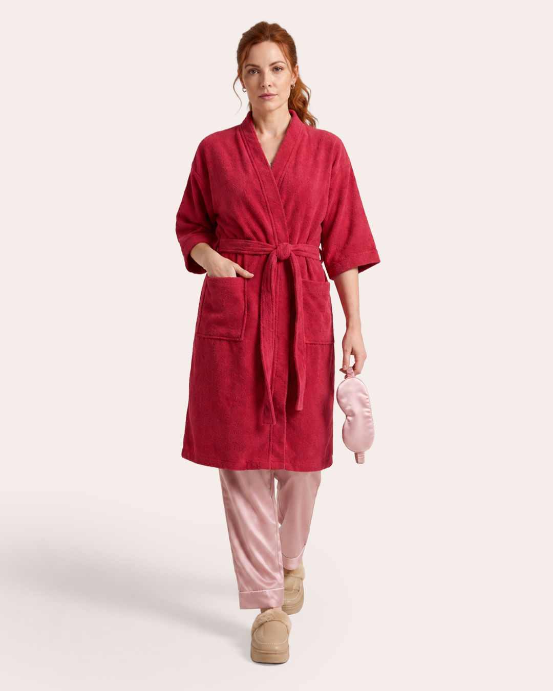 Roupão Kimono Atlântica Felpudo com Bolsos Frontais Rosa