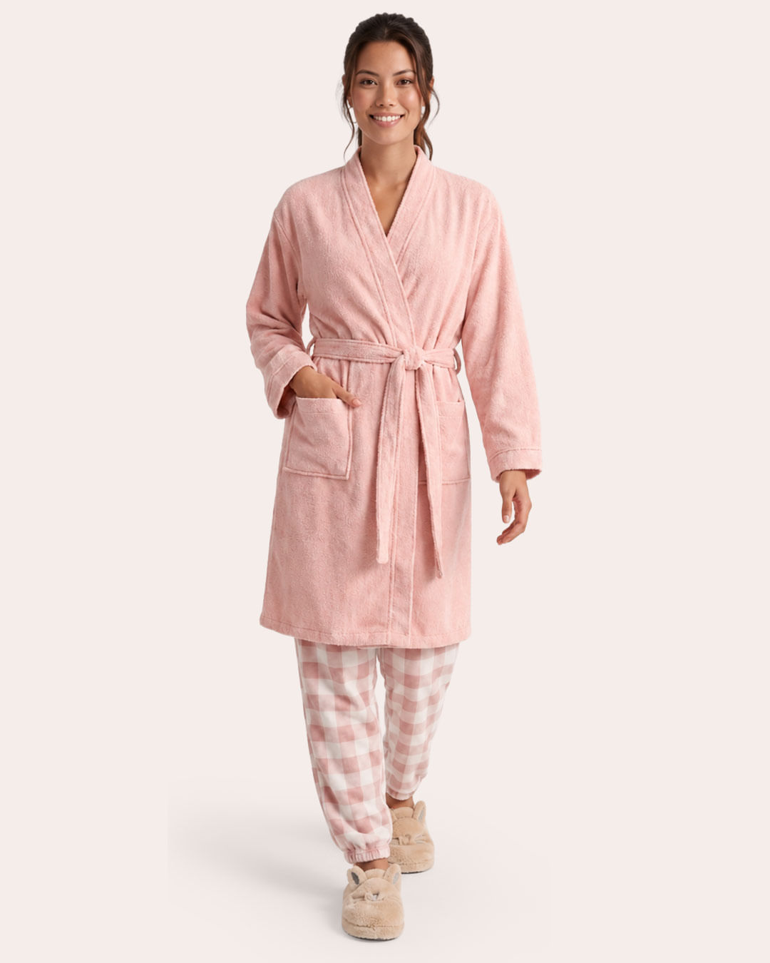 Roupão Kimono Atlântica Felpudo Rosa