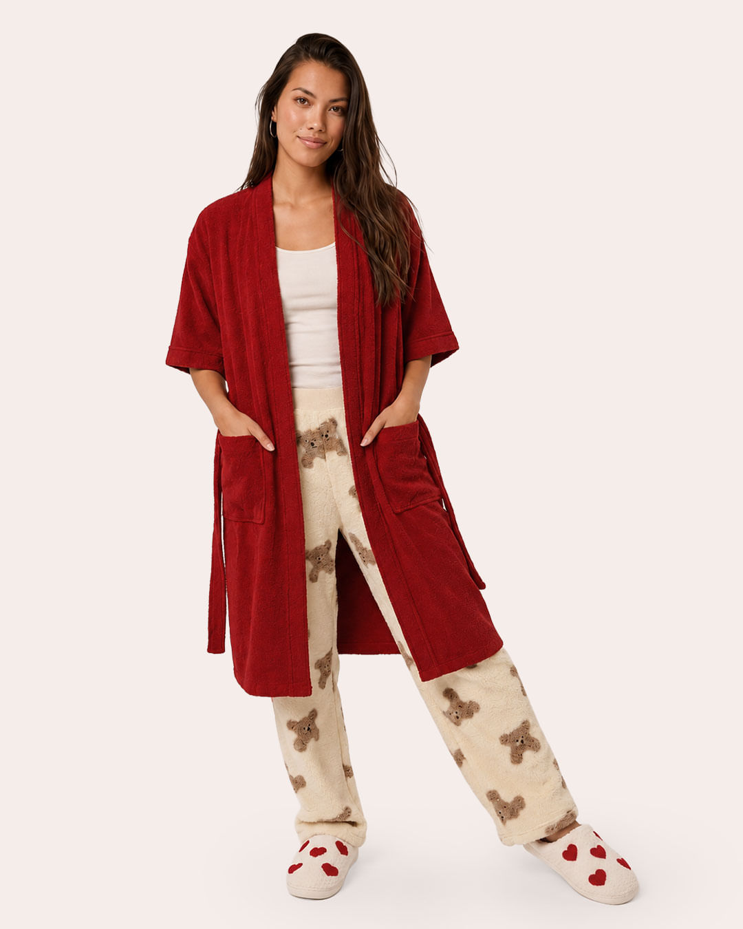 Roupão Kimono Atlântica Felpudo Vermelho