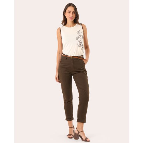 Calça Sarja Feminina Chino com Cinto Marrom