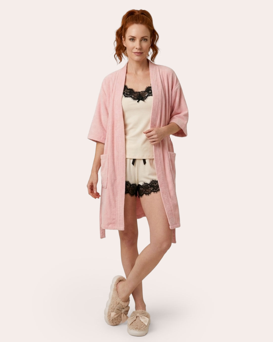 Roupão Kimono Döhler Velour Liso Rosa - P