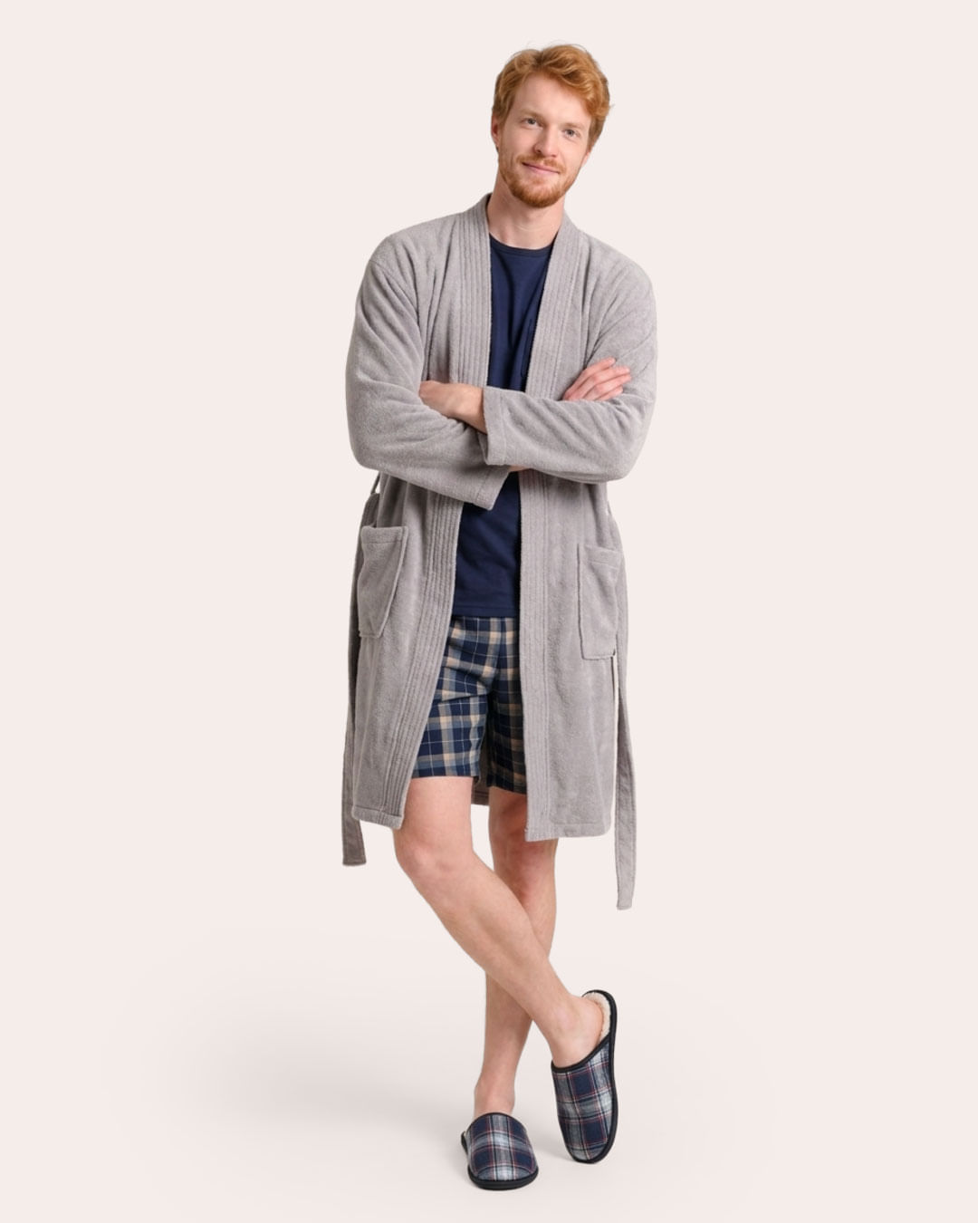 Roupão Kimono Döhler Unissex Velour Liso Cinza - P