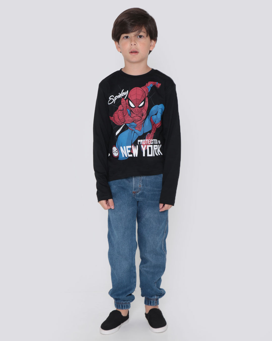 Camiseta-Infantil-Manga-Longa-Homem-Aranha-Marvel-Preta