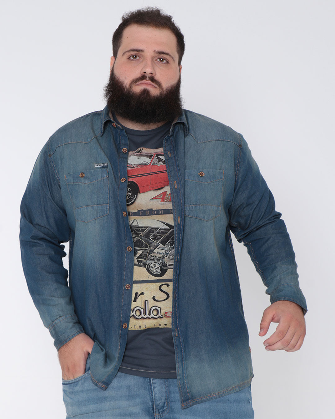 Camisa-Masculina-Plus-Size-Jeans-Gangster-Azul-Escuro