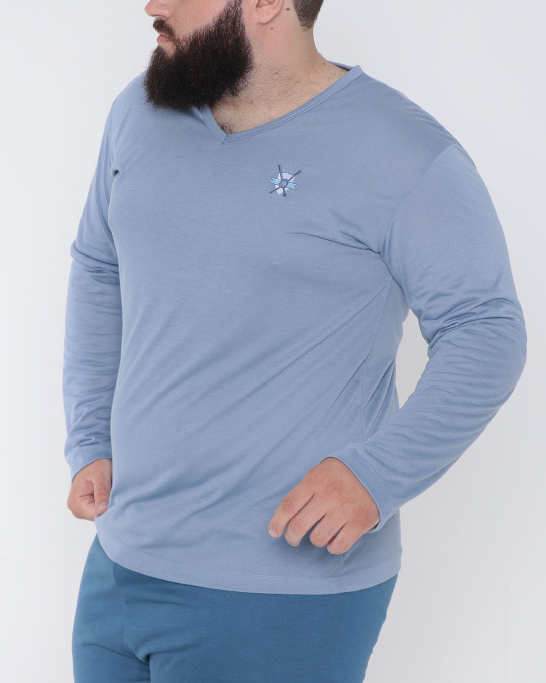 Pijama-Masculino-Plus-Size-Longo-Com-Bordado-Azul-Claro