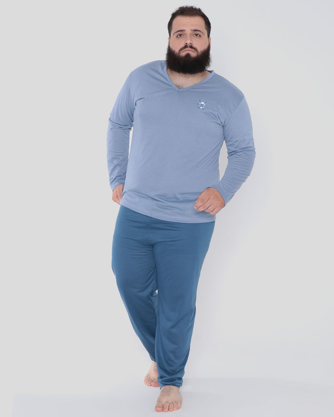 Pijama-Masculino-Plus-Size-Longo-Com-Bordado-Azul-Claro