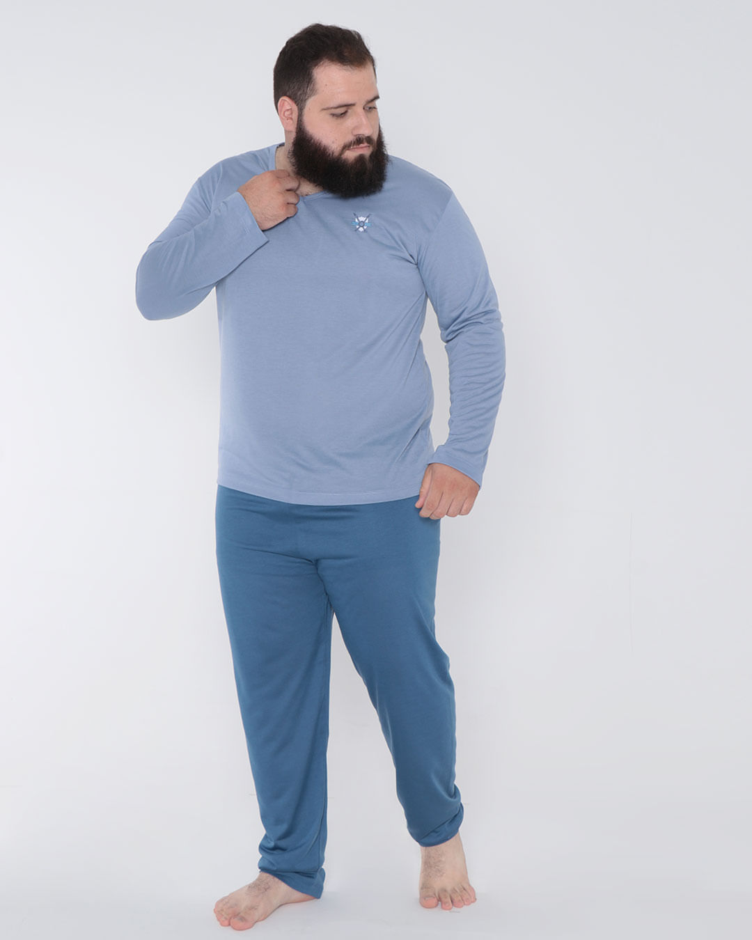 Pijama-Masculino-Plus-Size-Longo-Com-Bordado-Azul-Claro