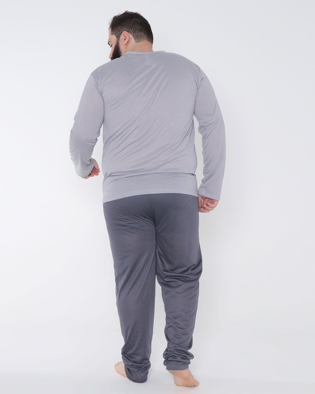 Pijama-Masculino-Plus-Size-Longo-Com-Bordado-Cinza-Claro