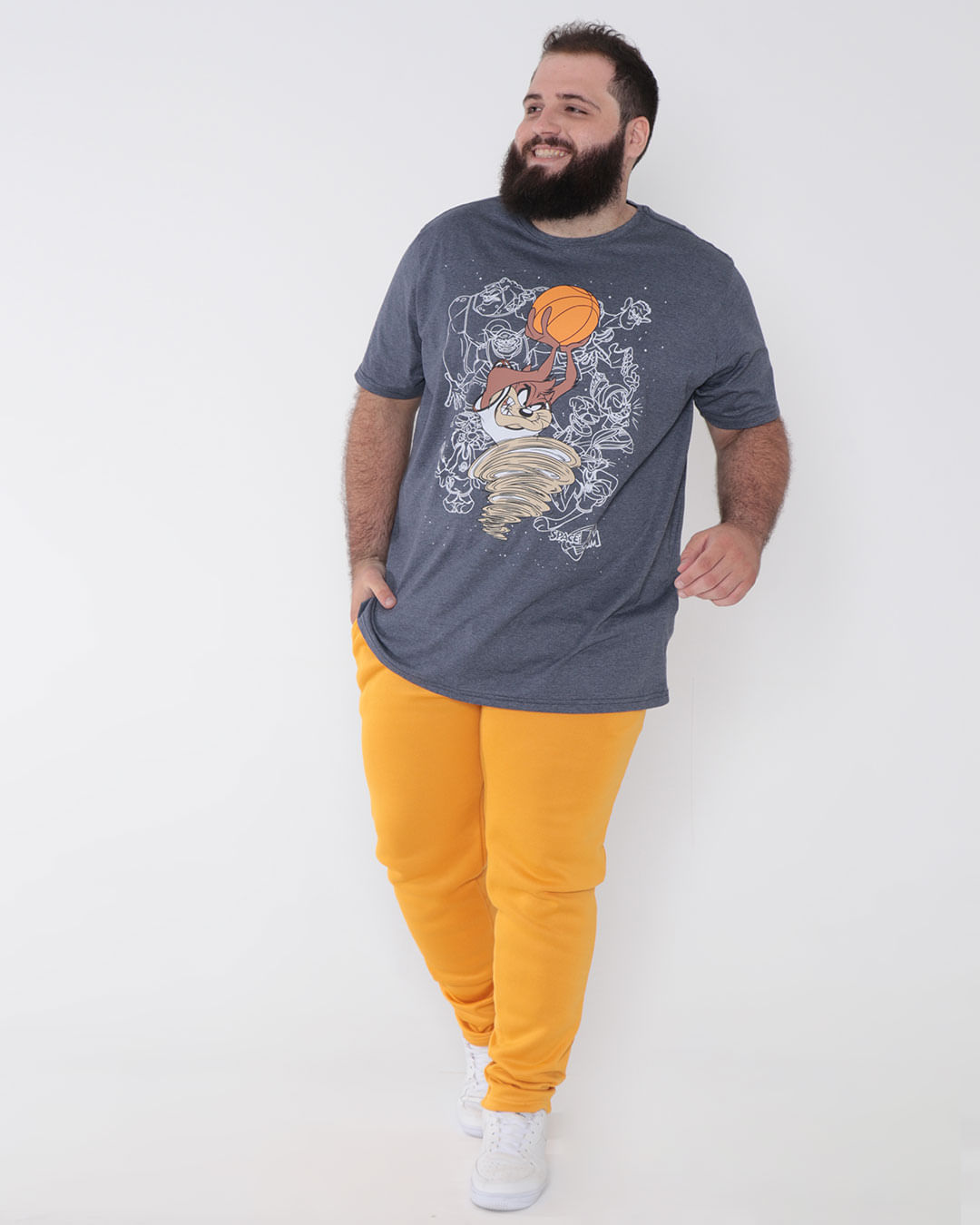 Camiseta-Masculina-Plus-Size-Taz-Space-Jam-Looney-Tunes-Cinza-Medio