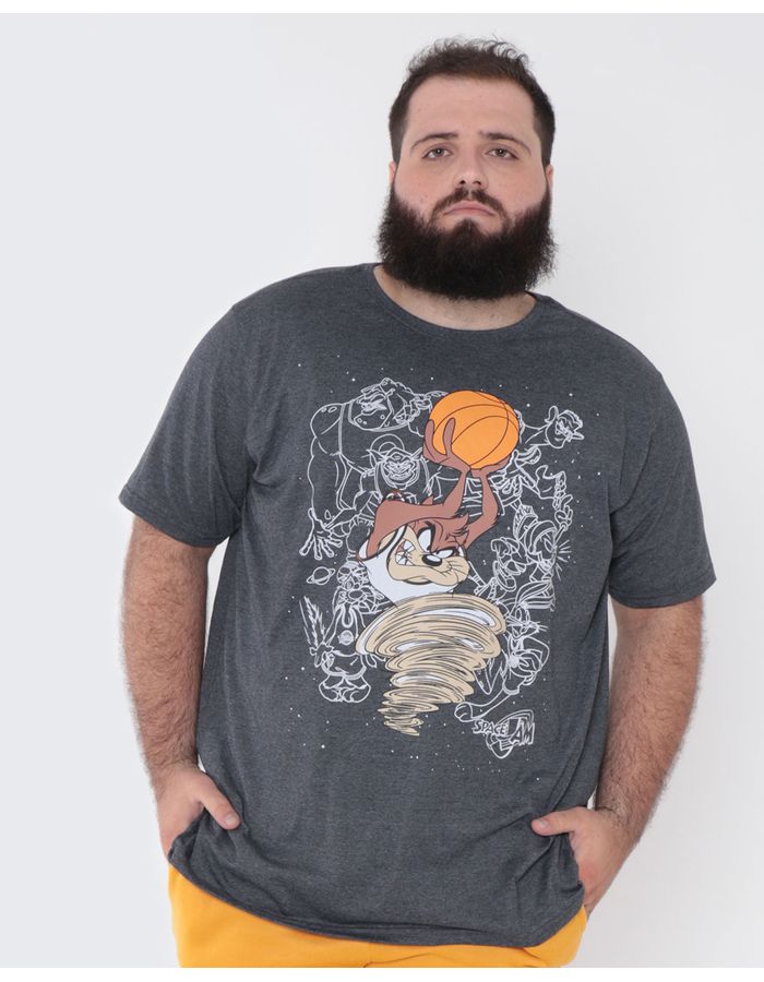 Camiseta-Masculina-Plus-Size-Taz-Space-Jam-Looney-Tunes-Cinza-Escuro