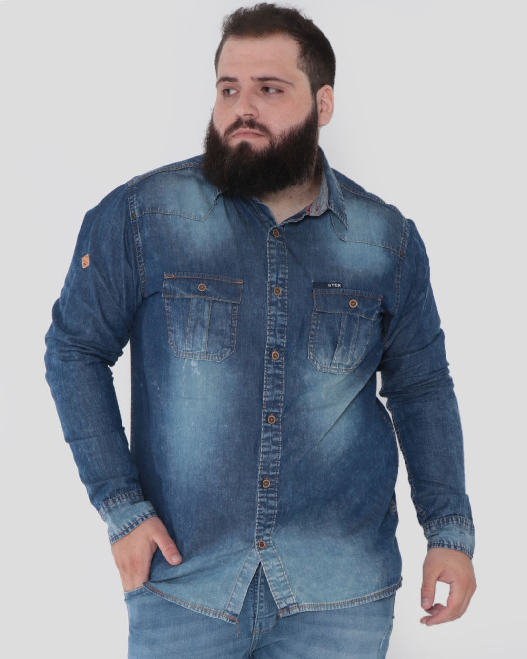 Camisa-Masculina-Plus-Size-Jeans-Gangster-Azul-