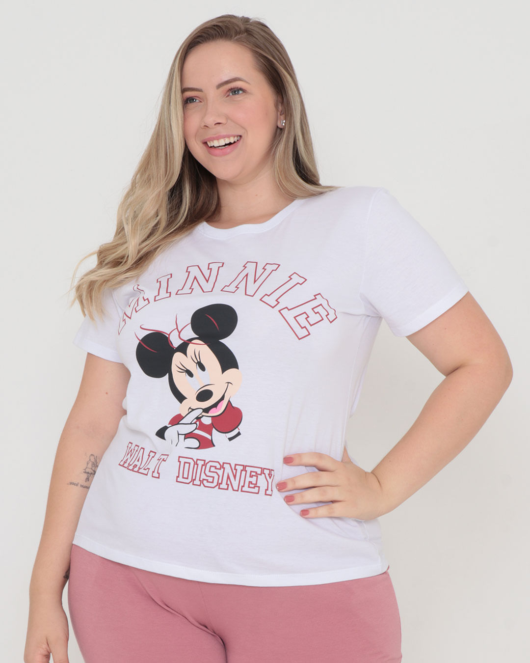 Camiseta-Feminina-Plus-Size-Minnie-Mouse-Disney-Branca