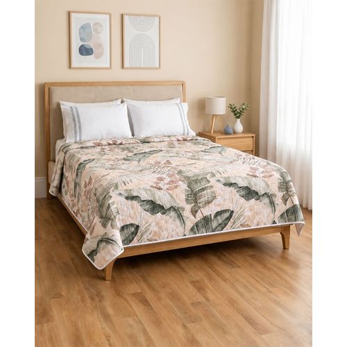 Colcha Casal Queen Arte & Cazza  Estampado Tropical Bege