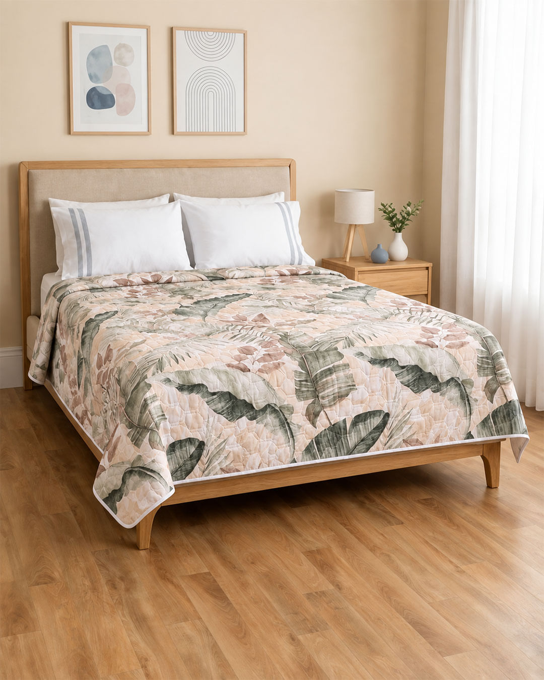 Colcha Casal Queen Arte & Cazza  Estampado Tropical Bege