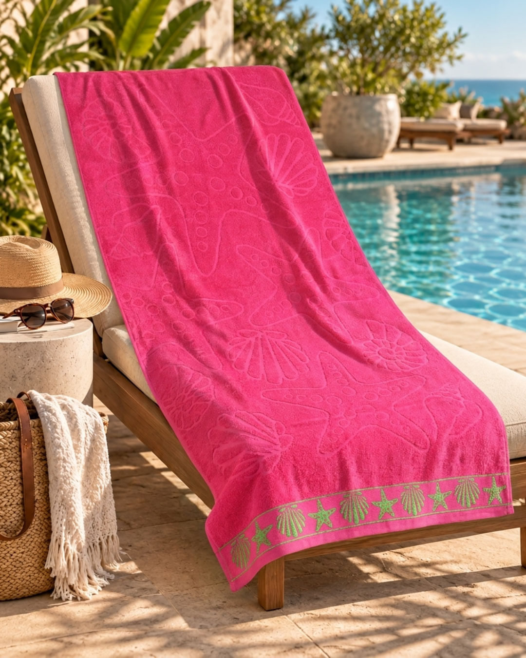 Toalha de Praia Olinda Algodão Felpado Rosa