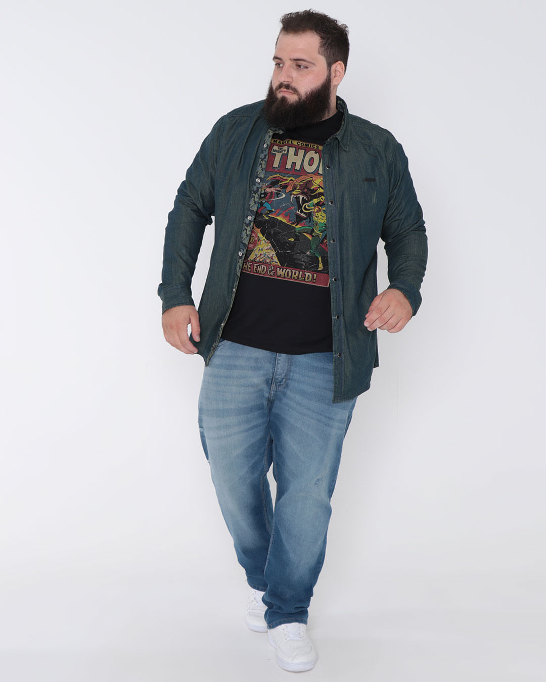 -Camisa-Jeans-Masculina-Plus-Size-Gangster-Azul-Escura-
