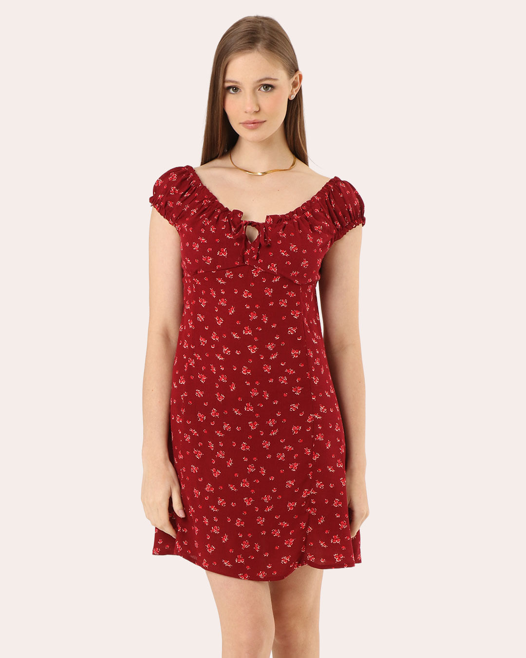 Vestido Feminino Berry & Co. Curto Viscose Estampado Vinho