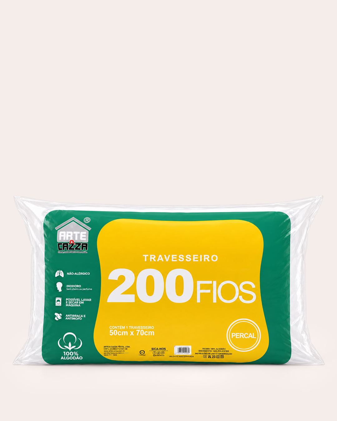 Travesseiro Arte & Cazza Algodão 200 Fios Percal Branco