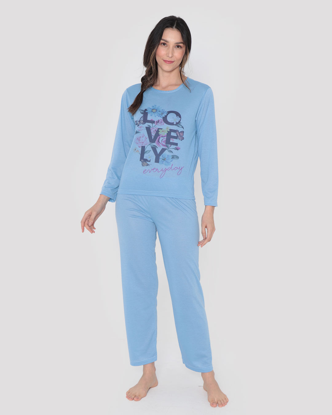 Pijama-Feminino-Longo-Estampa-Love-Azul-Claro